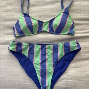 Fabletics Blue and Green Striped Bikini